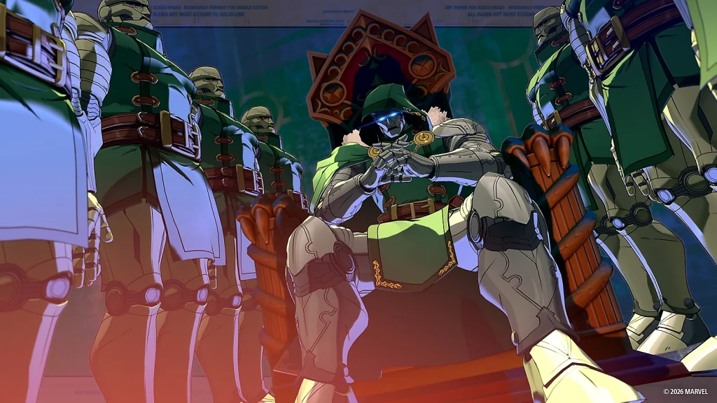 Marvel Tokon: Fighting Souls - A promotional screenshot of Doom, a villain, sitting on his throne.