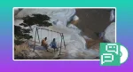 A graphic showing a Disco Elysium screenshot of HDB and Kim sitting on swings together on an ice cap. This image is featured in a conversation of a group of gamers reflecting on playing Disco Elysium. There is a teal to purple background gradient along with an 8-bit style icon of a chat icon in the bottom right corner.