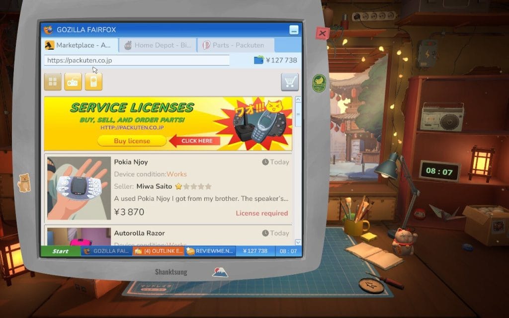 A screenshot of ReStory: Chill Electronics Repair showing a close-up of a vintage computer with an early 2000s version of the internet and an online shopping platform. This is in a game diary about if ReStory is a good cozy game.