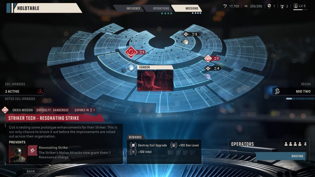 Star Wars Zero Company - screenshot of the game's holotable, which serves as the mission-select screen.