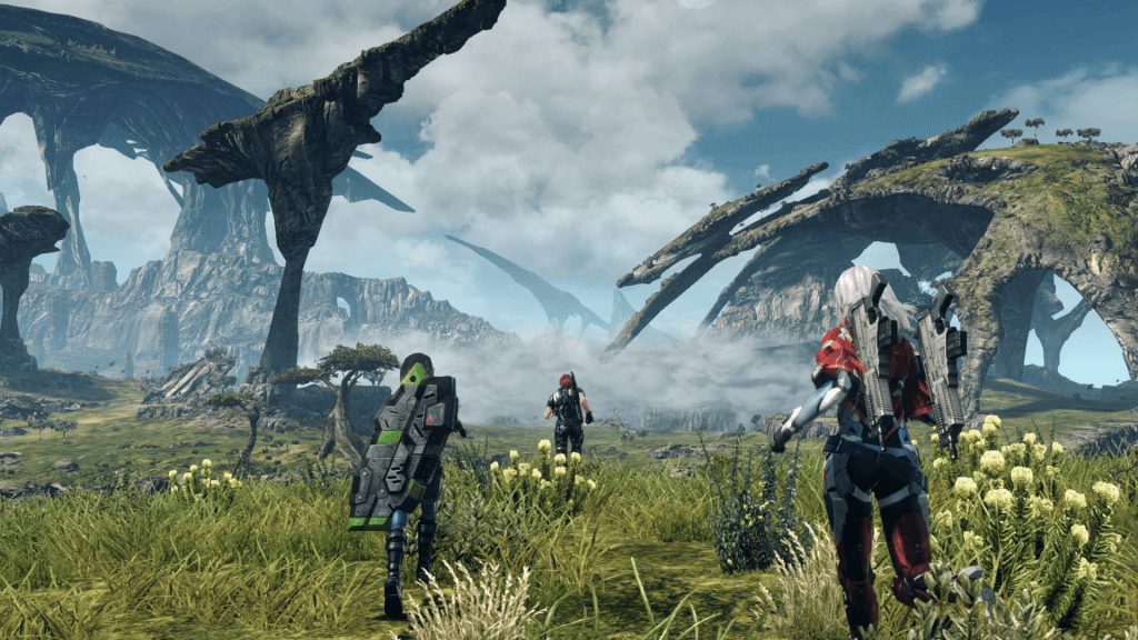 Photo of the main party in Xenoblade Chronicles X traversing the mysterious world of Mira