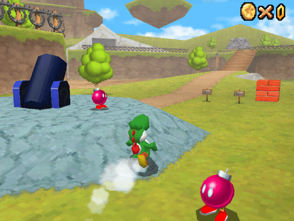 Super Mario 64 DS - Yoshi walking through Bob-omb Battlefield