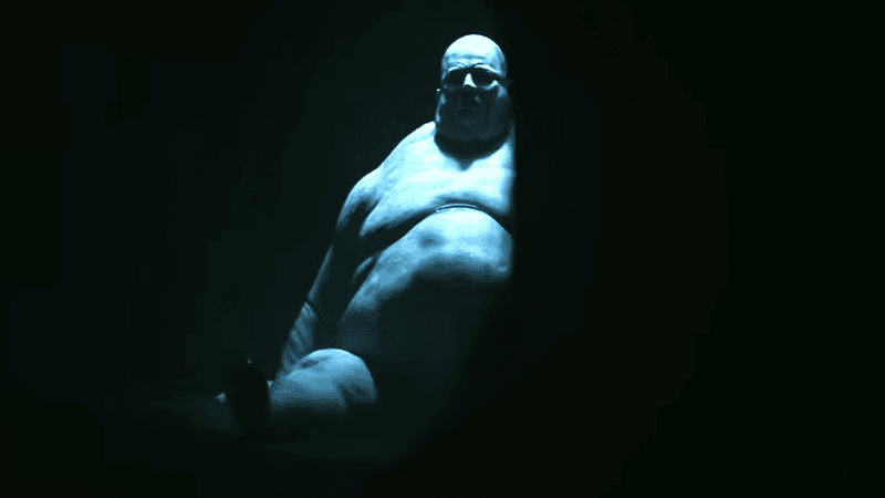 Resident Evil (2026 film) - gigantic, obese, naked, hairless man surrounded by darkness
