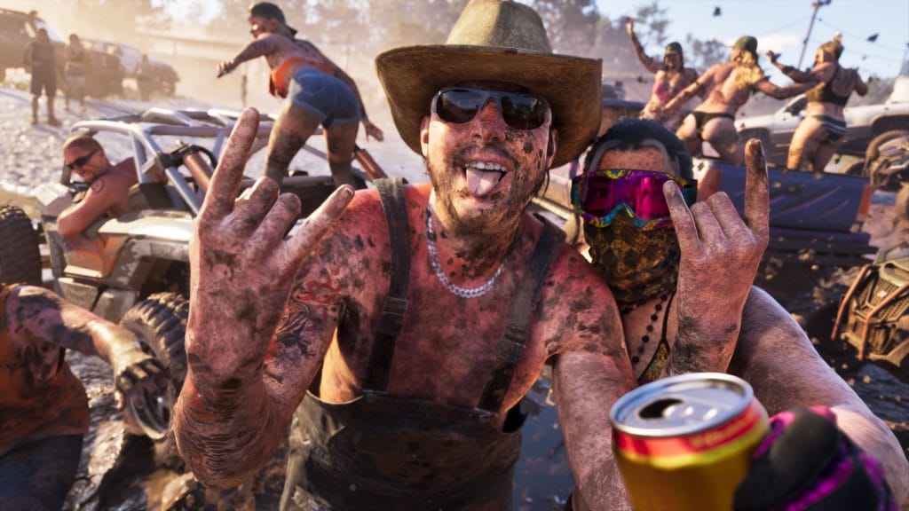 Grand Theft Auto V - photo of Jason and Lucia celebrating with a beer after an off-road race