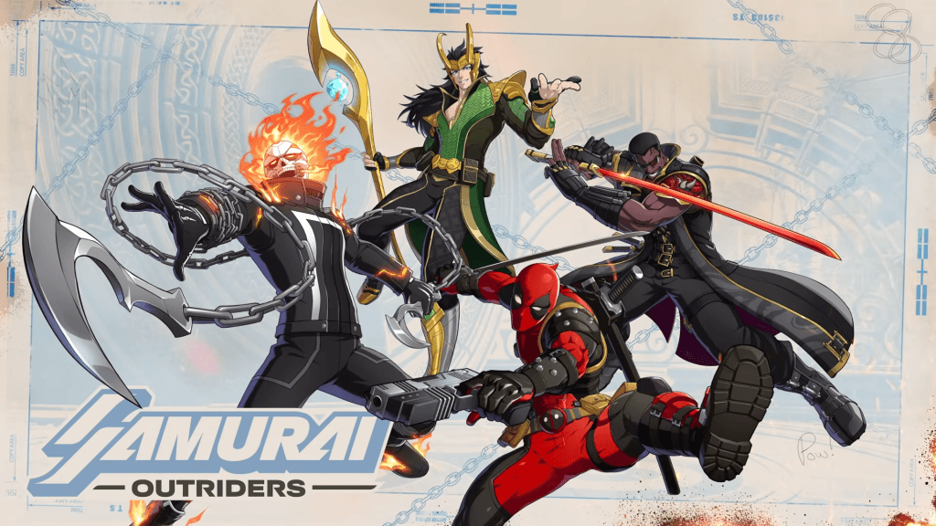 Samurai Outriders in Marvel Tōkon: Fighting Souls - Deadpool, Loki, Blade, and Ghost Rider