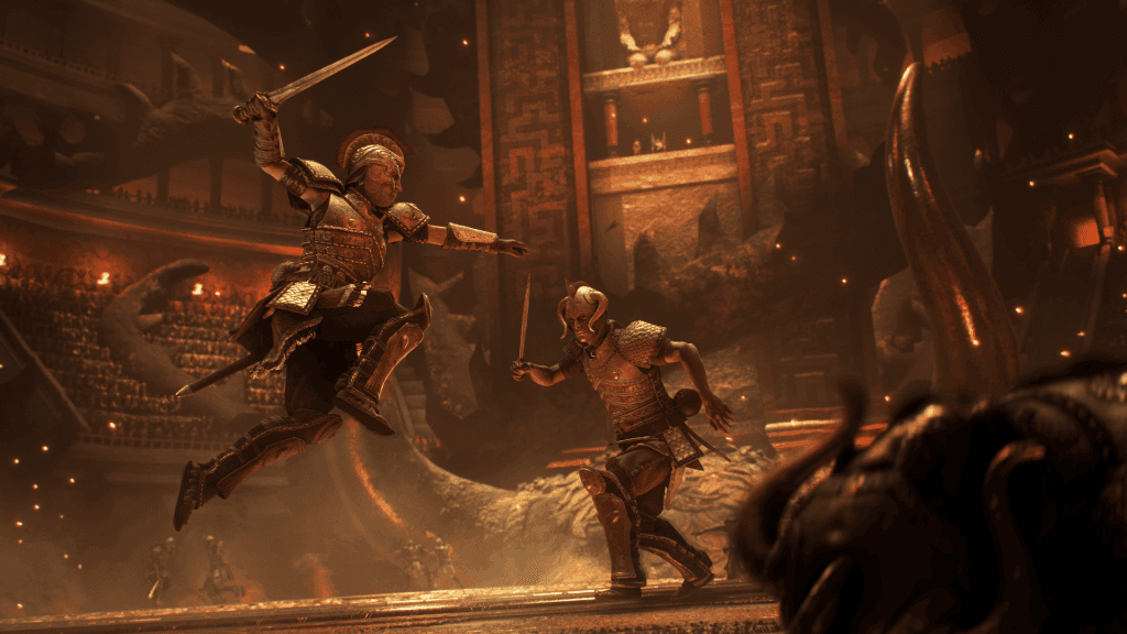 Resonance: A Plague Tale Legacy Review - A screenshot of ancient armored warriors fighting in an arena.