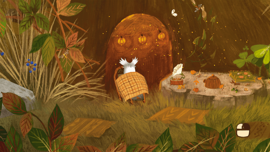 Tukoni: Forest Keepers Review - A screenshot showing a forest animal resting in a chair in a cute and cozy video game.