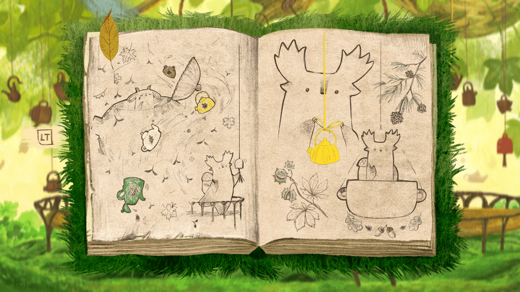 Tukoni: Forest Keepers Review - A screenshot showing a journal in which the Traveller is looking at different tea pots.