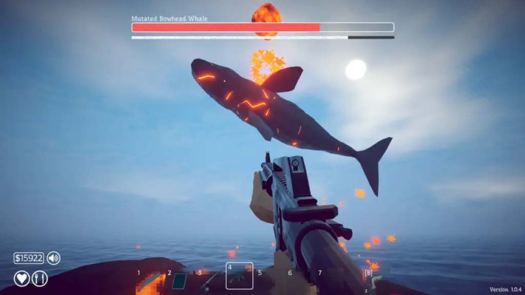 How to Fish - shooting a mutated bowhead whale with a machine gun as the whale jumps in high in the air out of the water