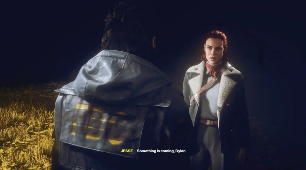 Control Resonant: A screenshot of Jesse Faden saying to the protagonist, "Something is coming, Dylan." 