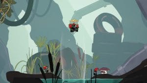 The Merlies Review - screenshot of a group of birds riding an air current as two other birds look up at them. Tires lay scattered in the background.