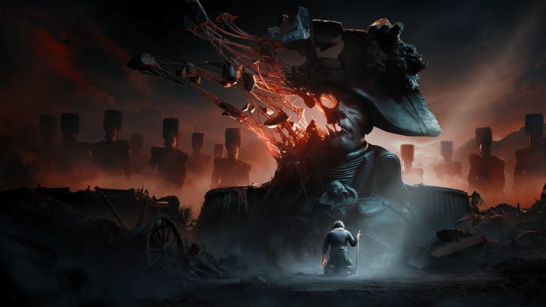Valor Mortis Review: A Tactical Retreat Valor Mortis Review - cover art depicting William, the game's protagonist, kneeling before a disembodied soldier, potentially Napoleon Bonaparte himself