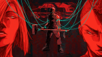 Virtue and a Sledgehammer Review - Cover Art showing two femme characters on either side of the screen with a third figure in the middle, wielding a hammer with an angry gaze