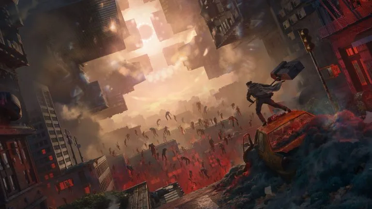Control Resonant Review: Forgiving Faden Control Resonant: Promotional key art of Dylan Faden standing with a giant weapon staring down enemies in a haunted version of Manhattan.