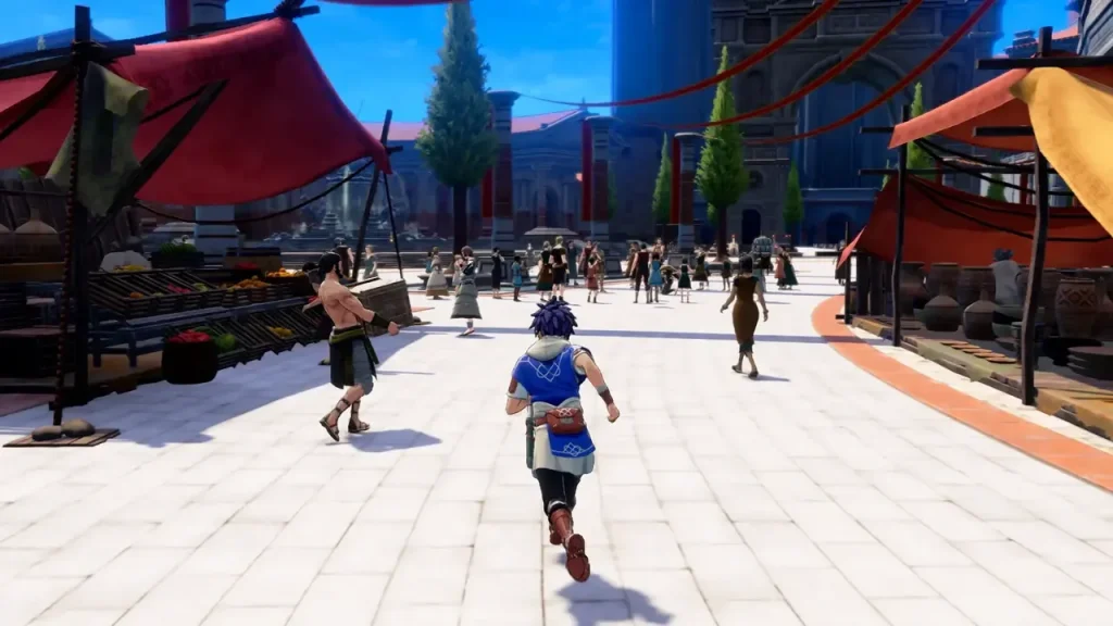 Fire Emblem: Fortune's Weave Review - Screenshot of Cai running through city streets. 